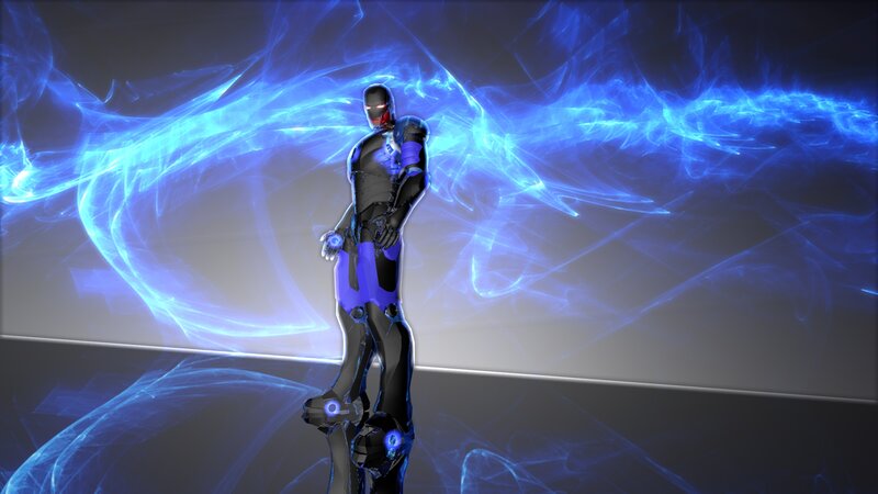 Robotic Figure with Blue Energy — Dramatic
