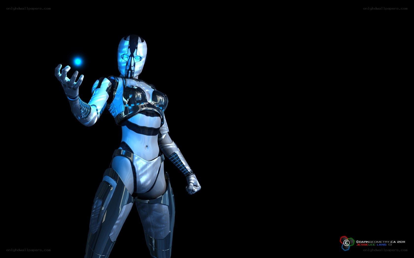 robotic figure with blue light
