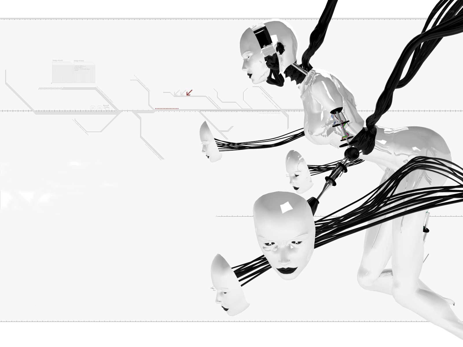 robotic figure with detached heads