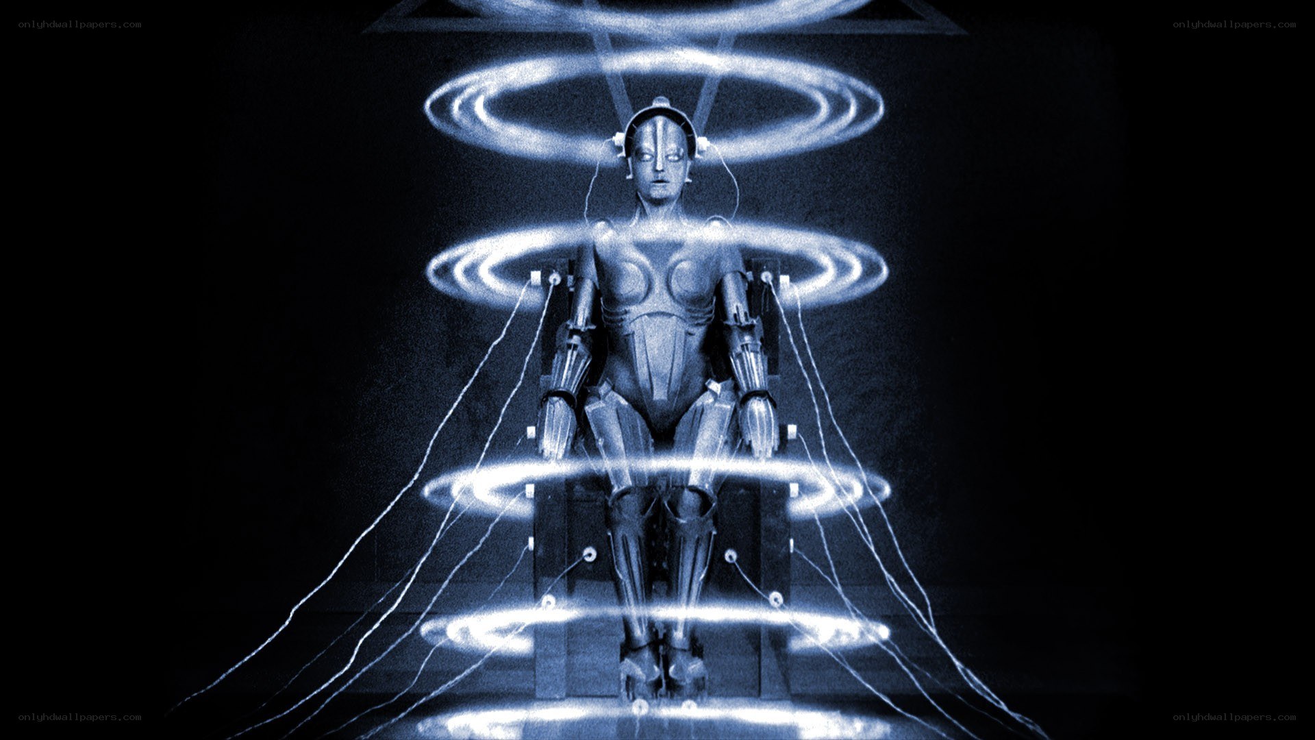 robotic figure with energy rings