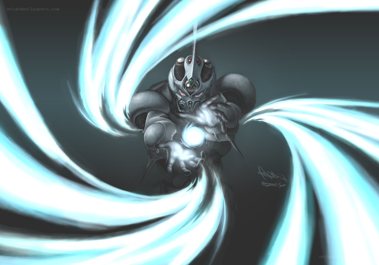 robotic figure with energy sphere