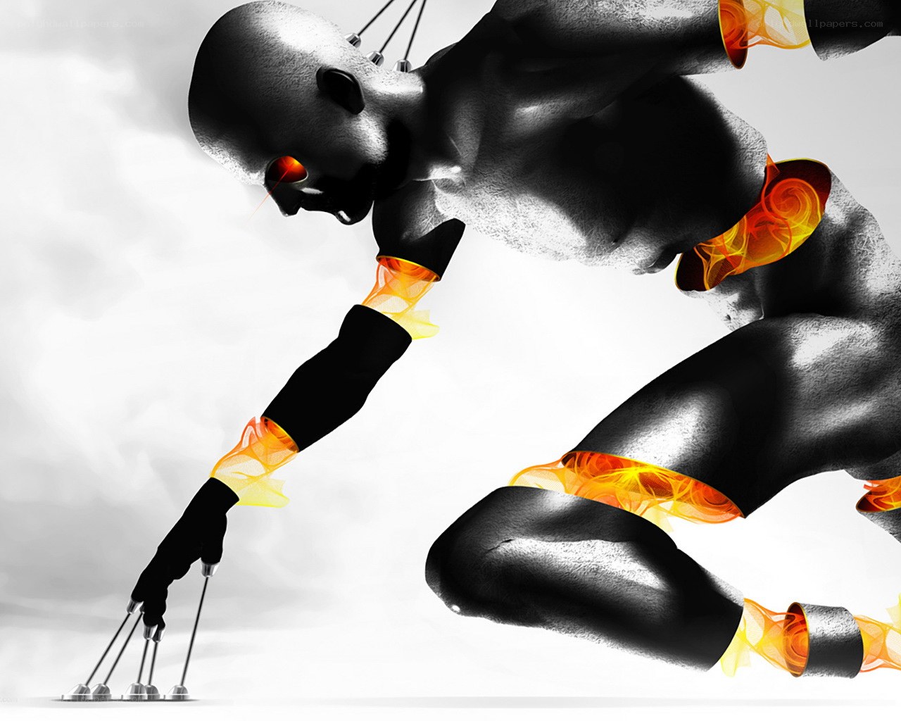 robotic figure with fiery joints