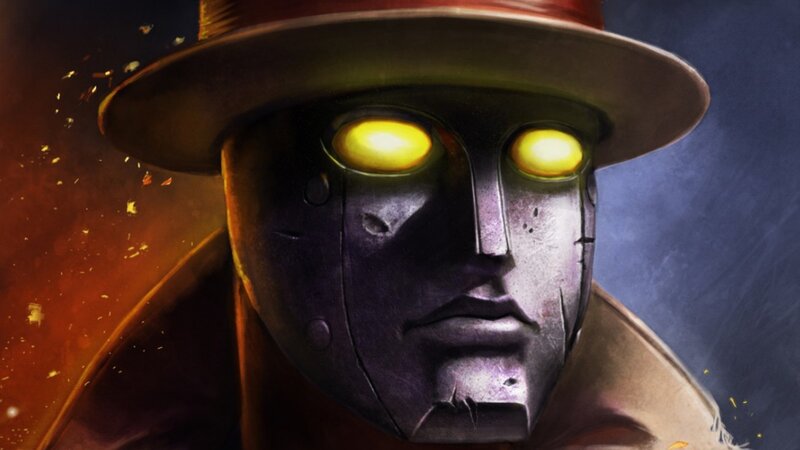 robotic figure with glowing eyes