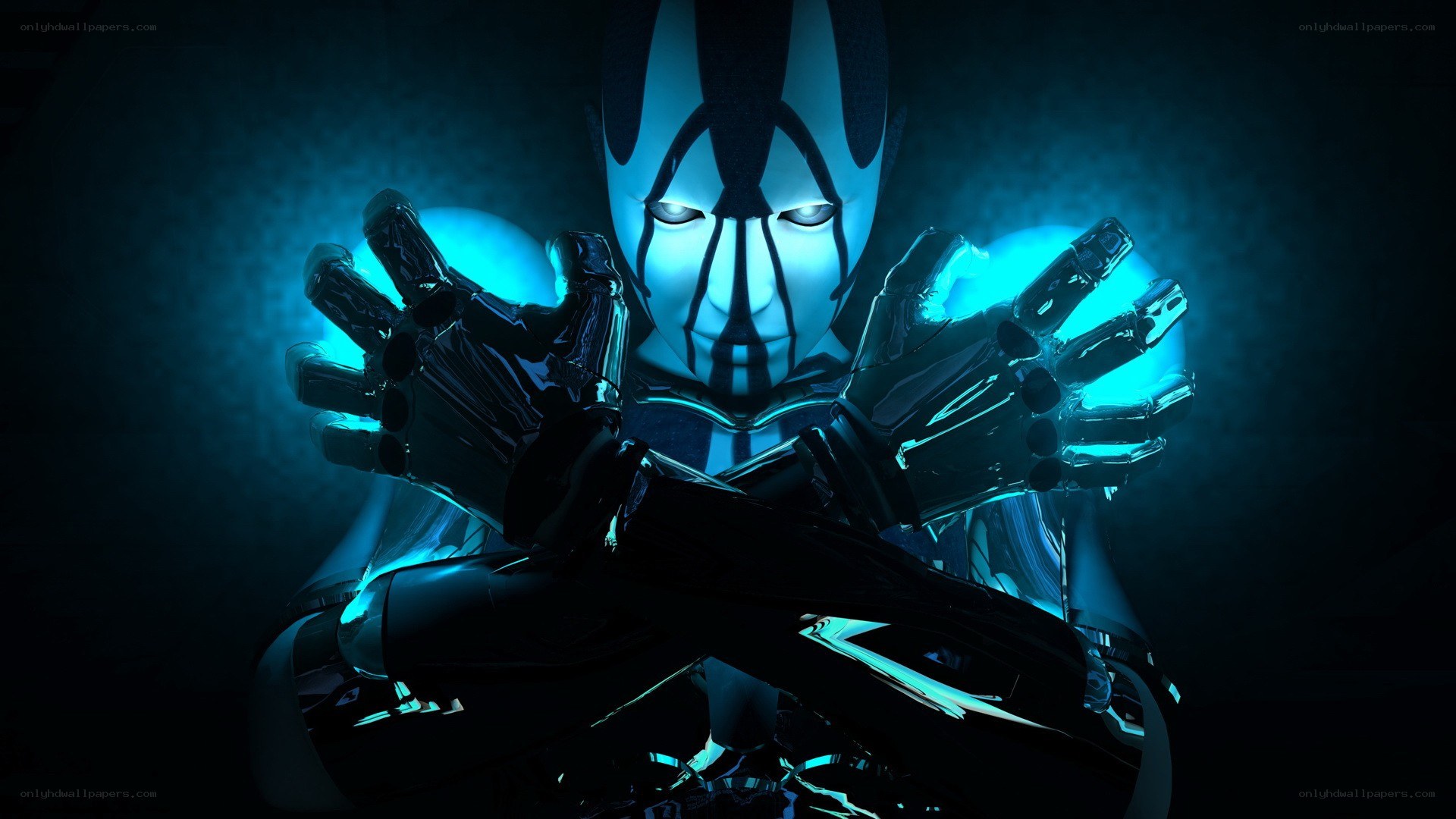 robotic figure with glowing hands