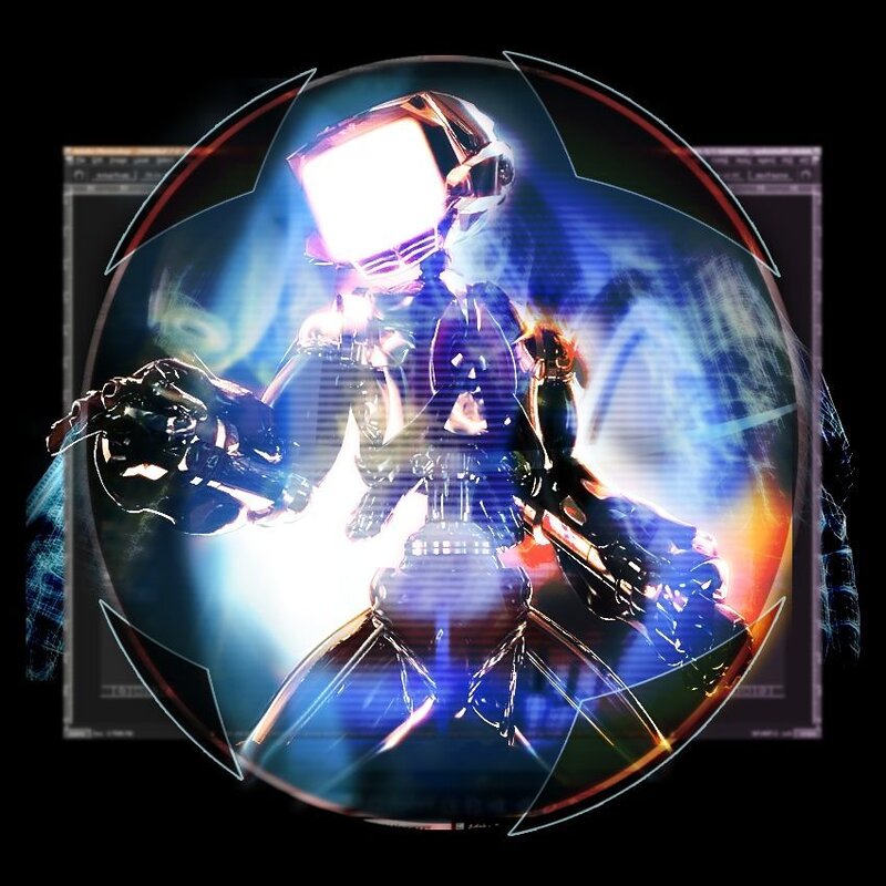 robotic figure with glowing screen