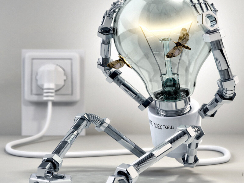 Robotic Figure with Light Bulb