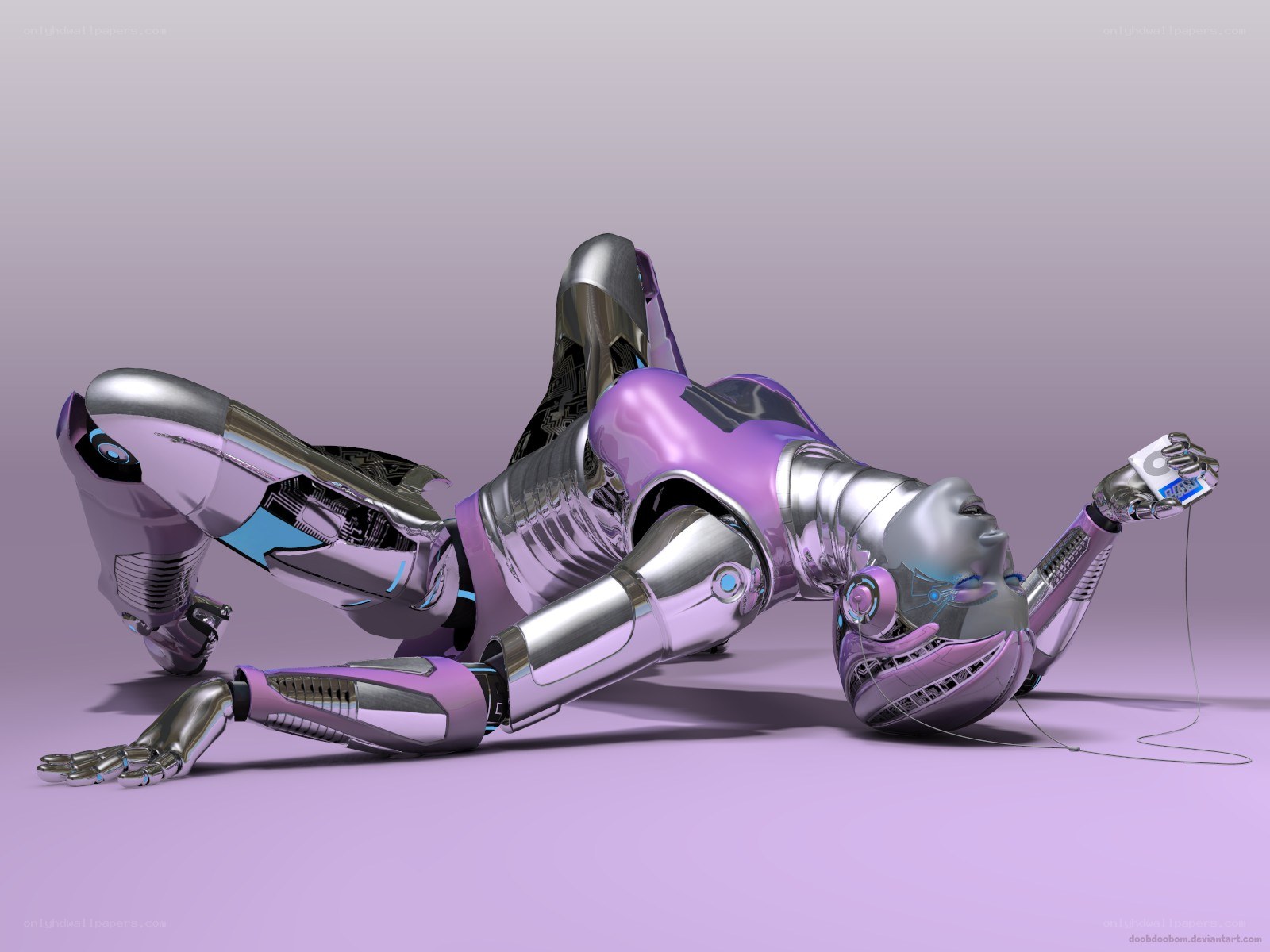 robotic figure with music player