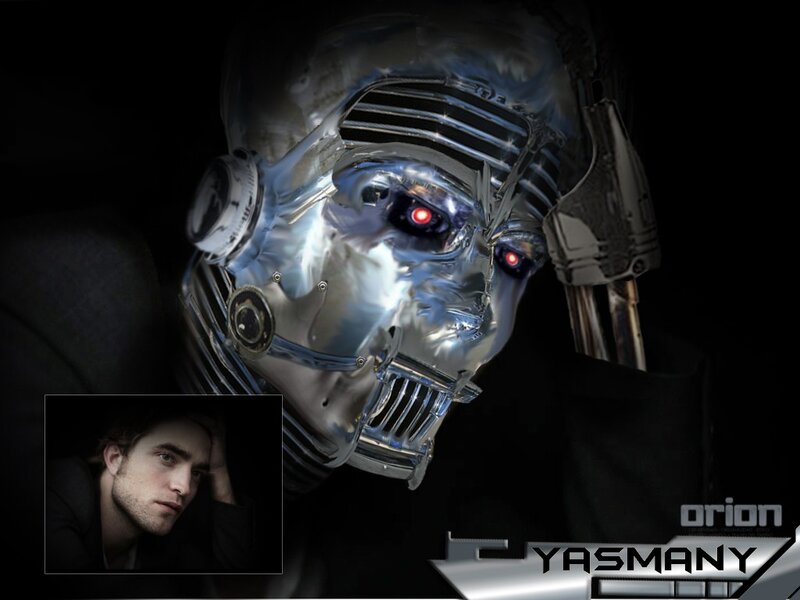 robotic figure with red eyes
