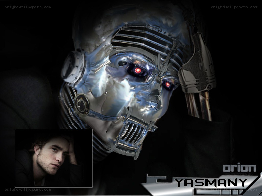 robotic figure with red eyes