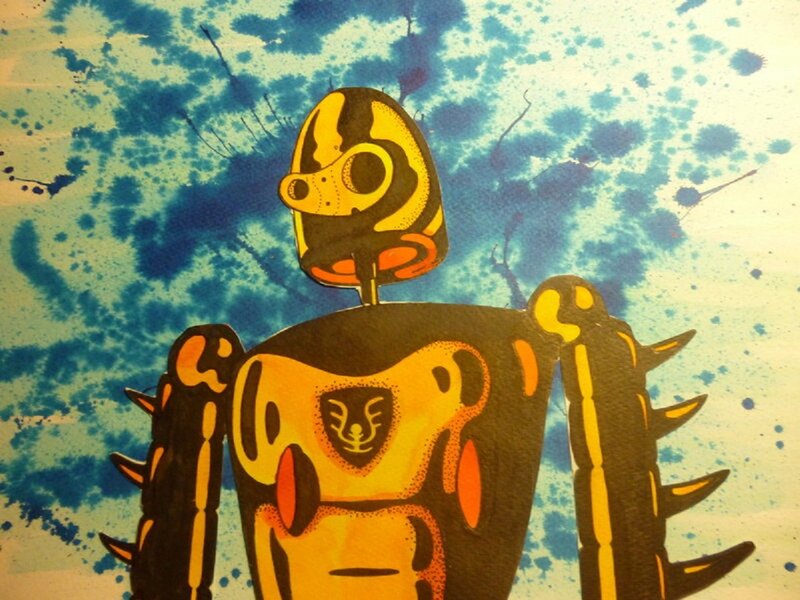 Robotic Figure with Spikes — Yellow
