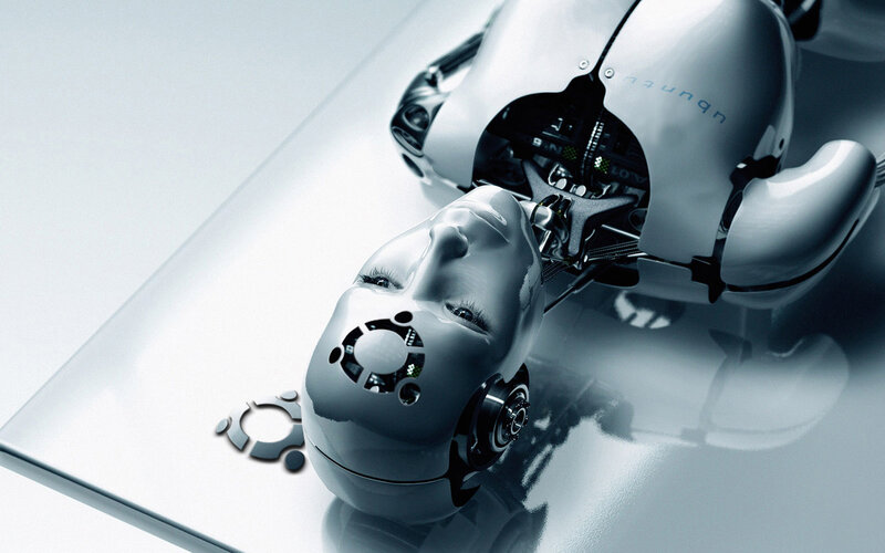robotic figure with ubuntu logo