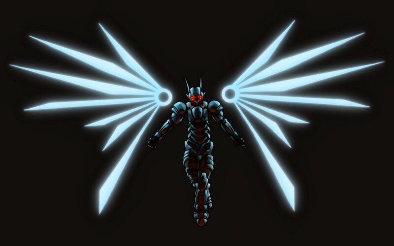 Robotic Figure with Wings — Black, Dramatic