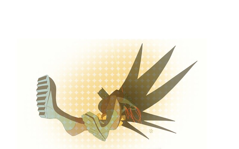 Robotic Figure with Wings — Yellow