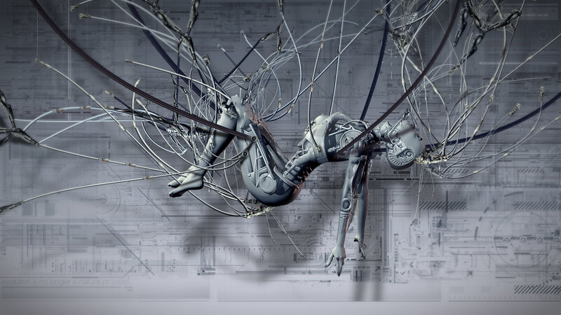 robotic figure with wires