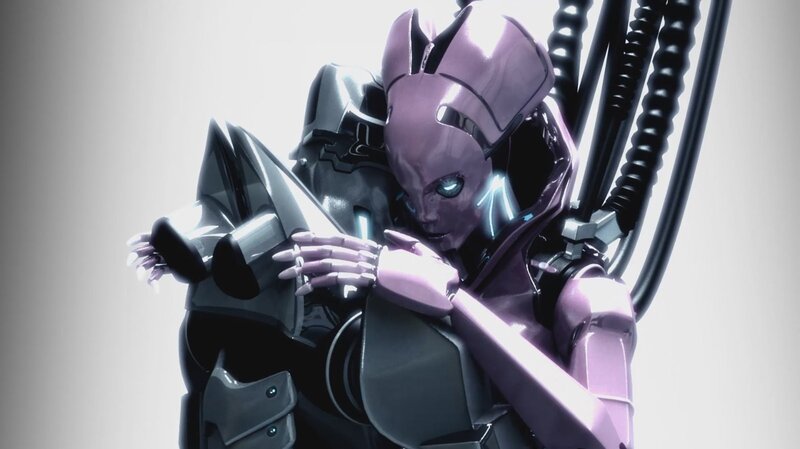 robotic figures embracing