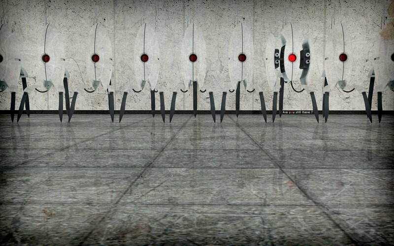 robotic figures in a corridor