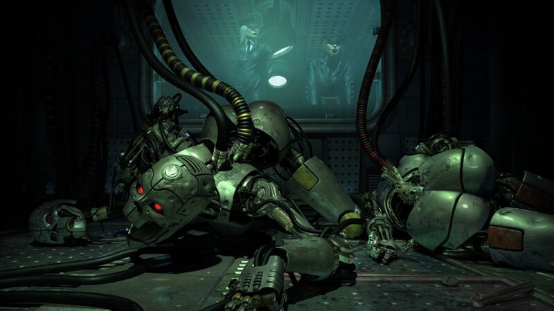 robotic figures in a lab