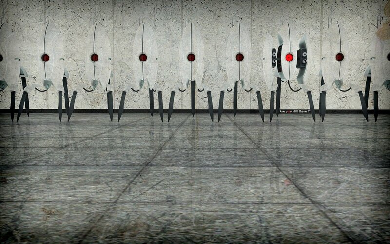 Robotic Figures in Corridor — Gray