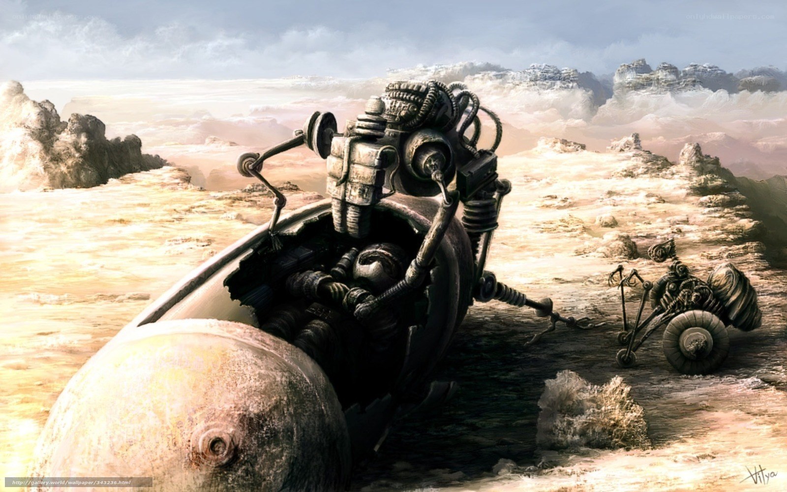 robotic figures in desert wasteland