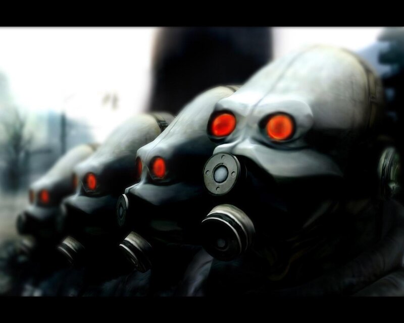 Robotic Figures in Gas Masks