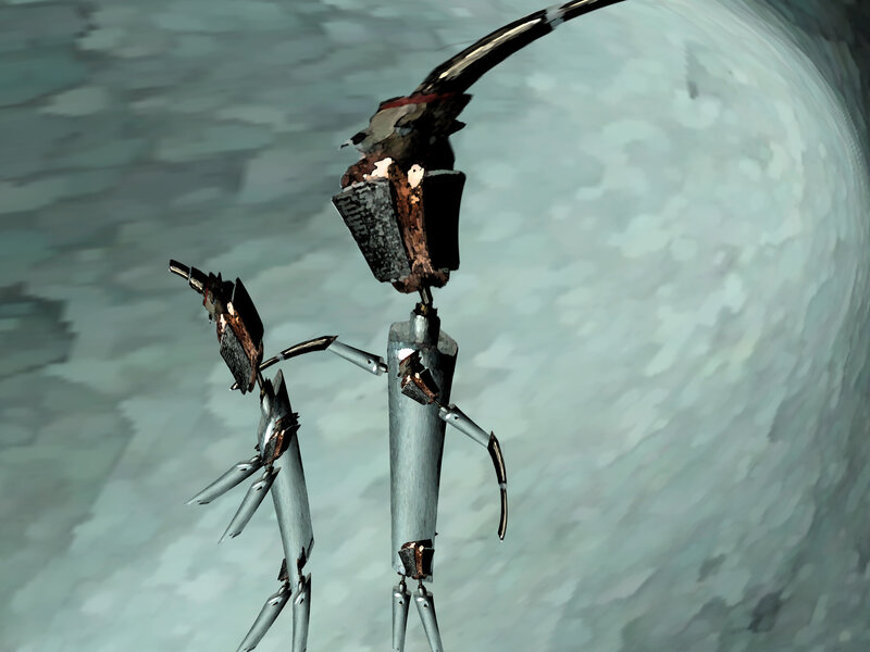 robotic figures in tunnel