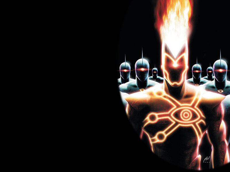 Robotic Figures with Glowing Eyes