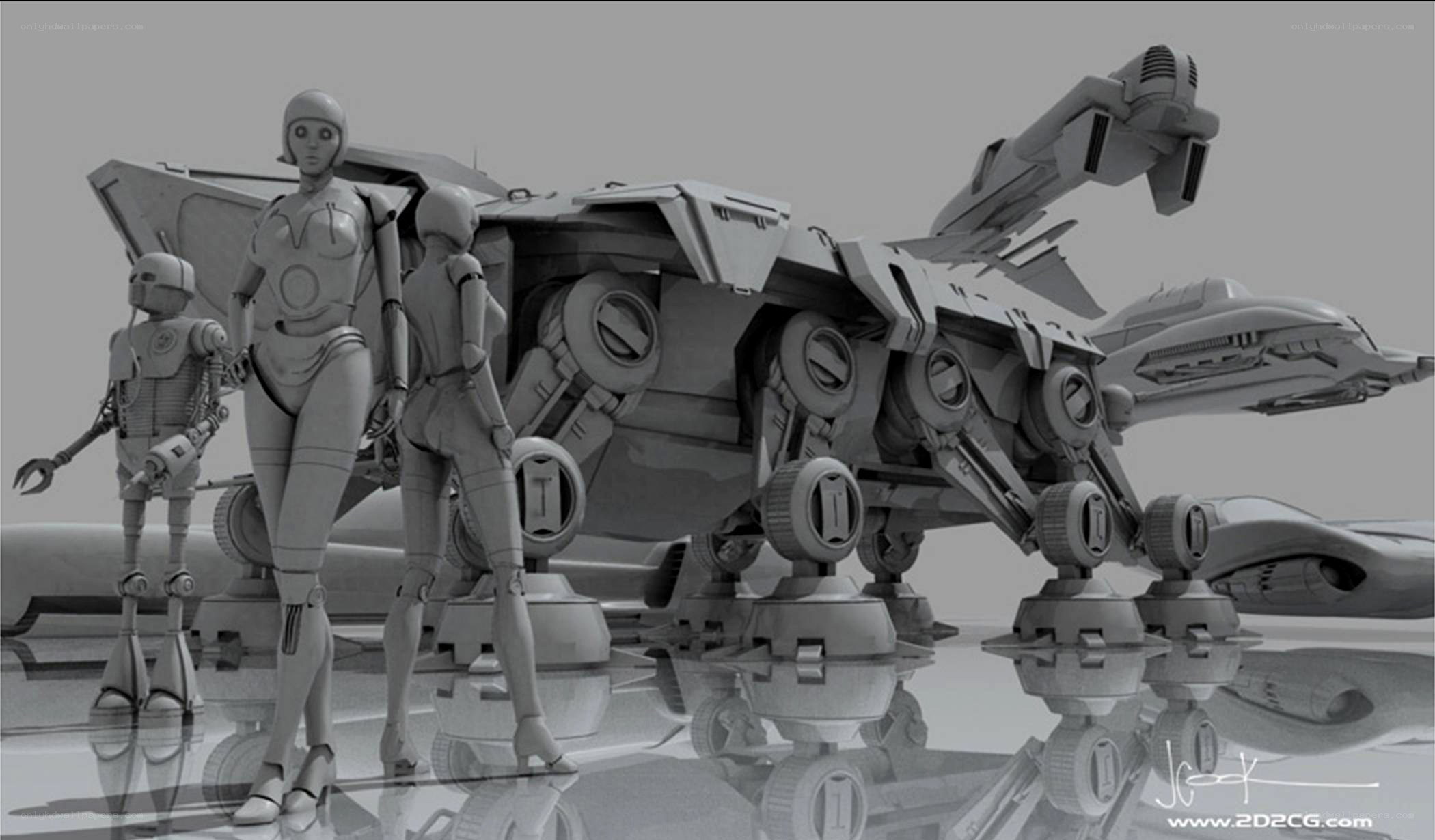 robotic figures with mecha vehicle