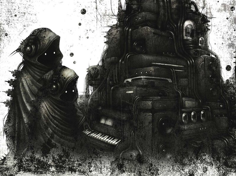 robotic figures with piano
