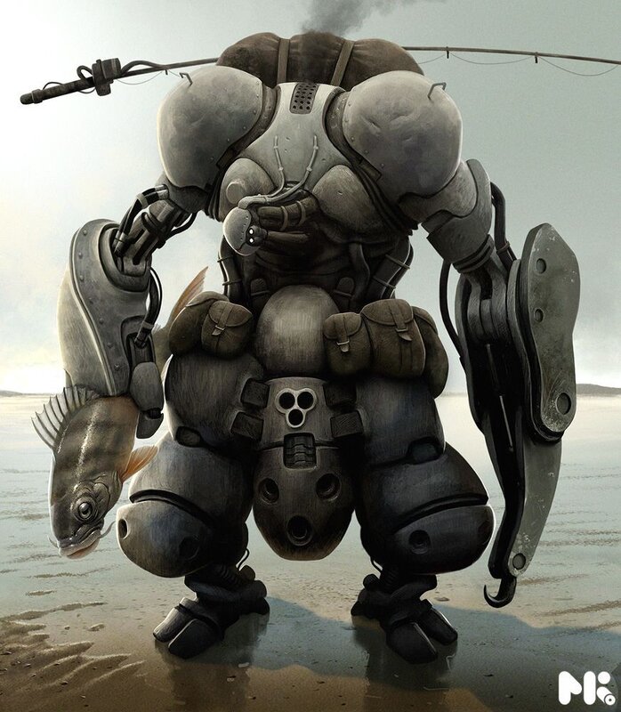 robotic fisherman on beach