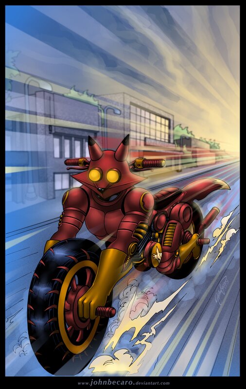 robotic fox on a motorcycle