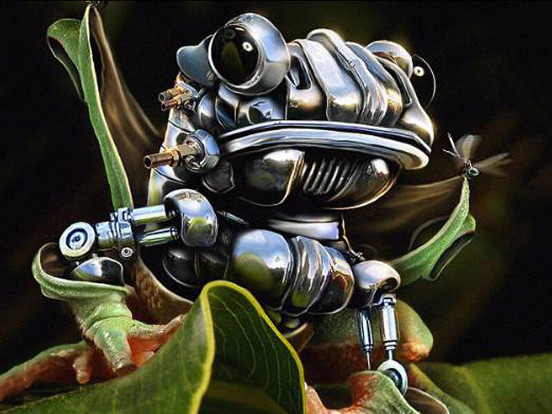 robotic frog on a leaf