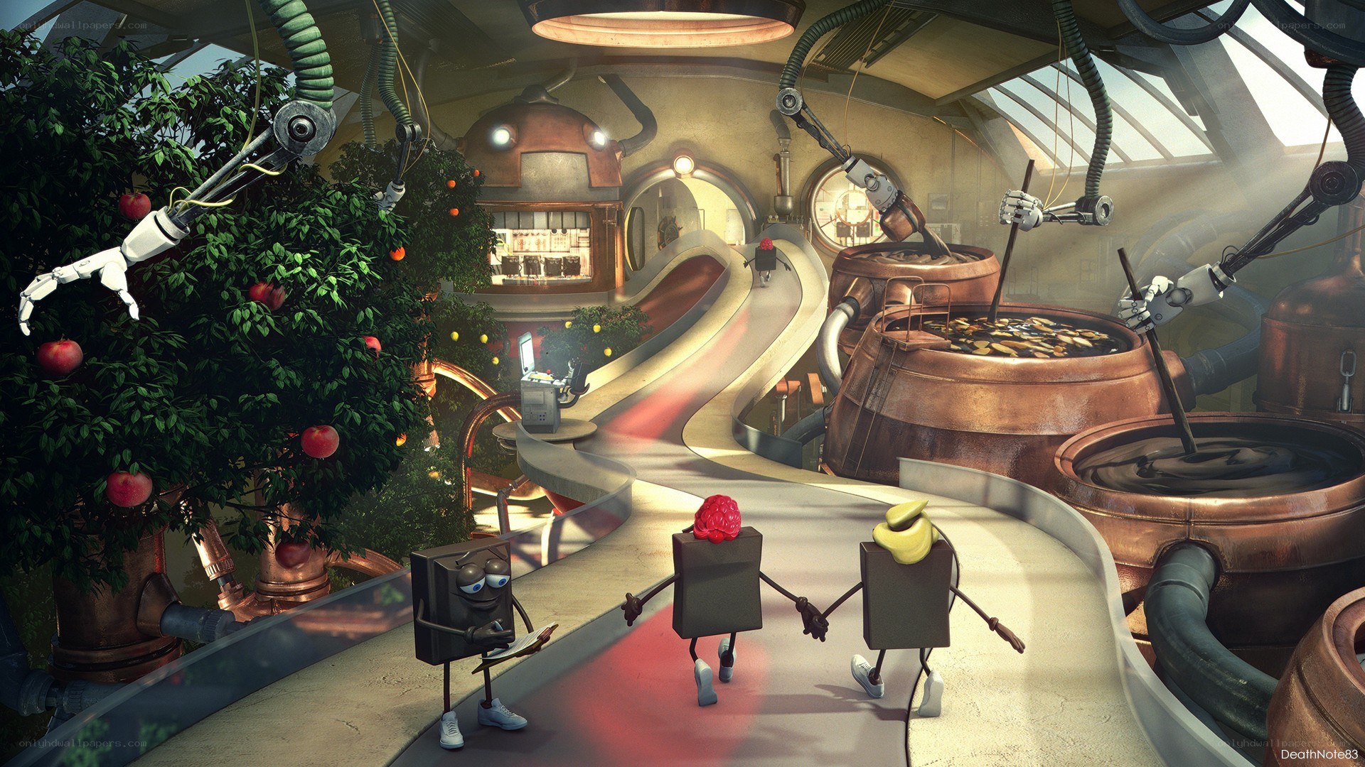 robotic fruit harvest scene