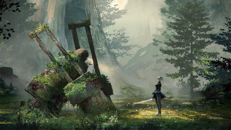 Robotic Girl in Forest — Green