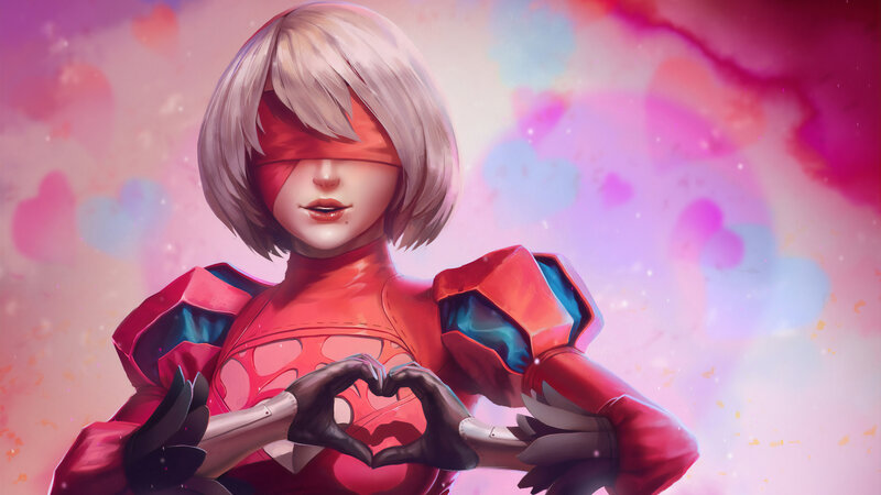 Robotic Girl Making Heart — Pink