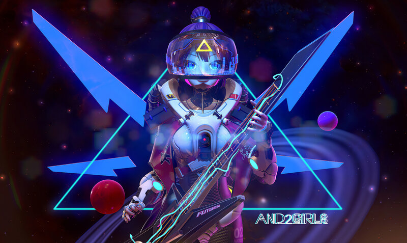 Robotic Girl with Bass Guitar
