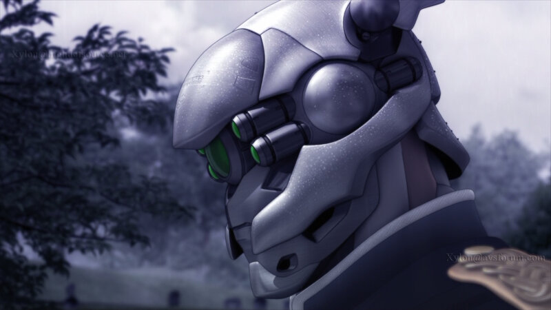 robotic head in a forest