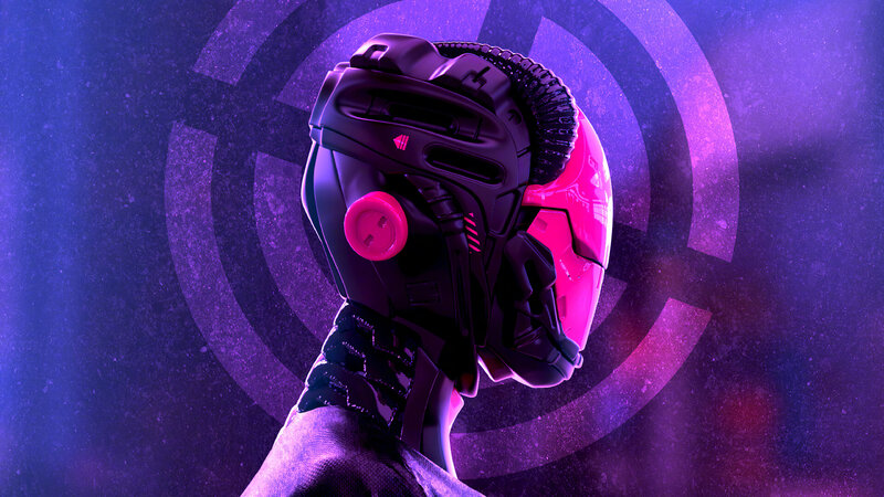 Robotic Head in Profile — Purple, Dramatic