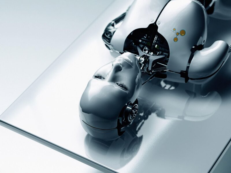 Robotic Head on Table — White