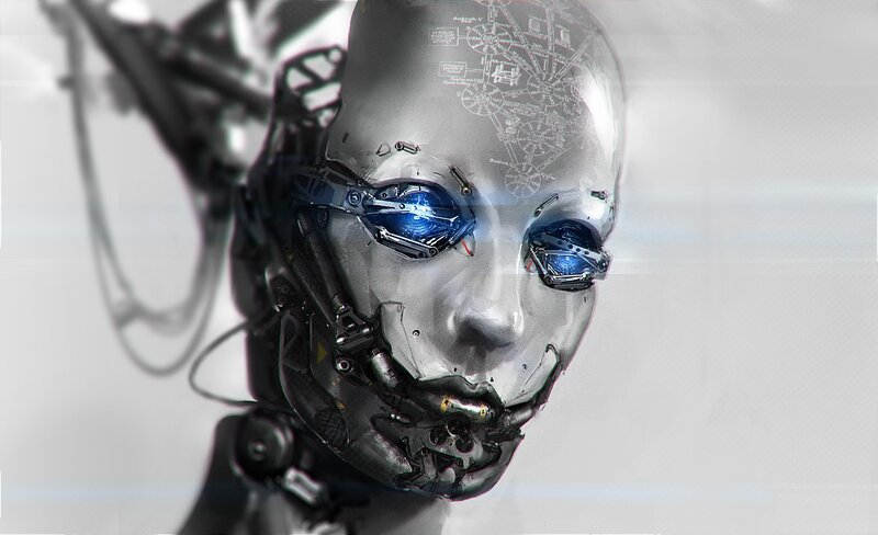 Robotic Head with Blue Eyes — Gray