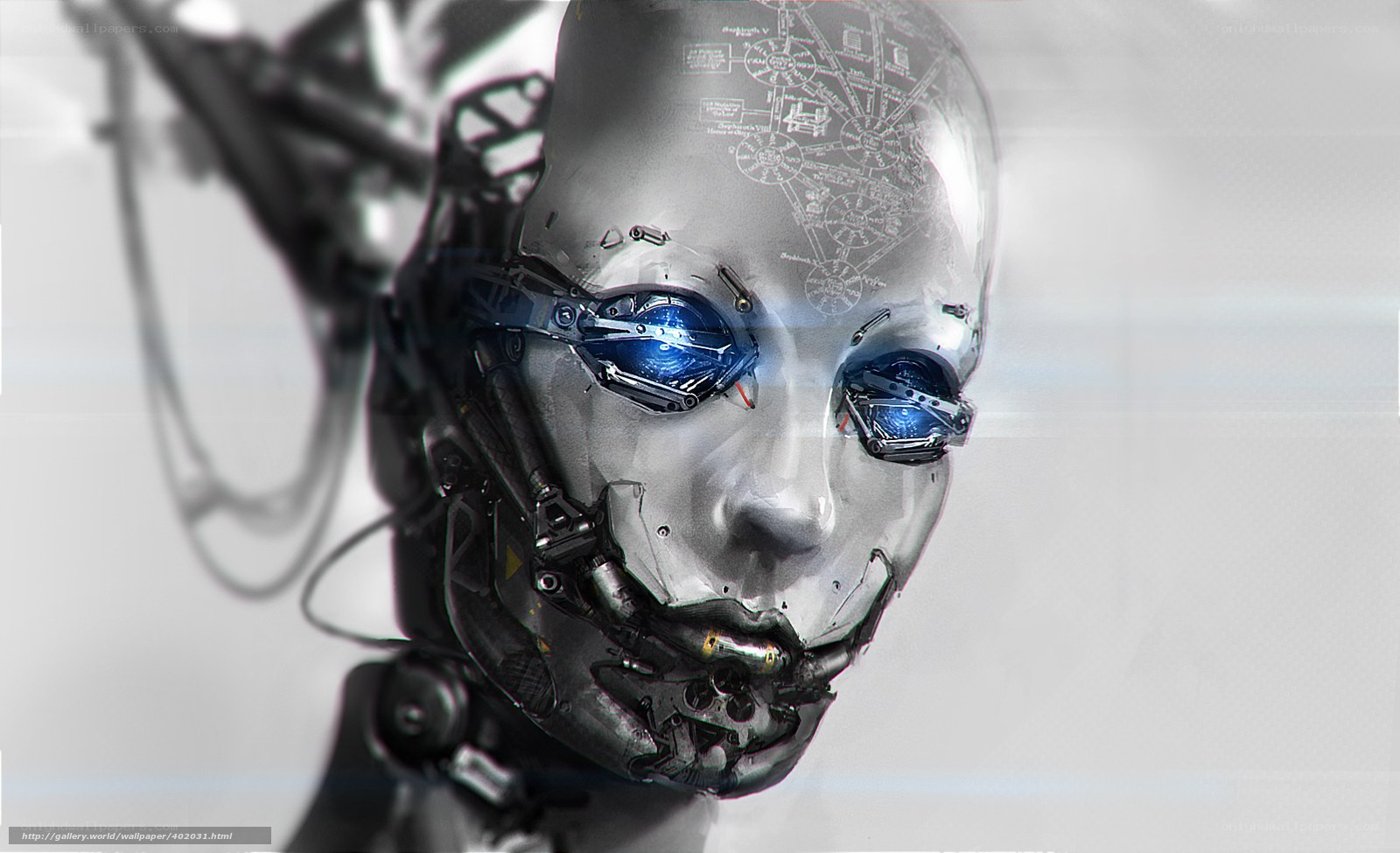 robotic head with blue eyes