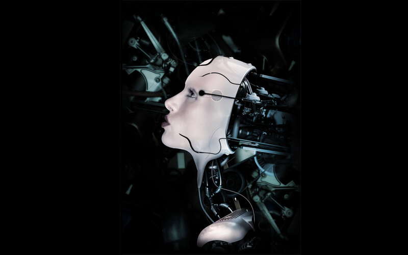 robotic head with exposed internals