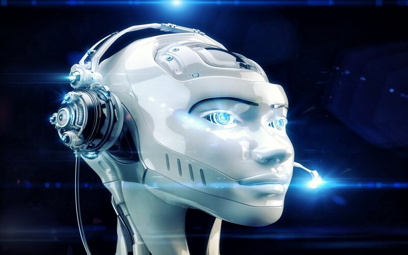 Robotic Head with Glowing Eyes — White