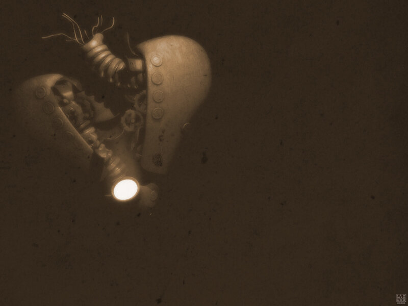 robotic heart in darkness