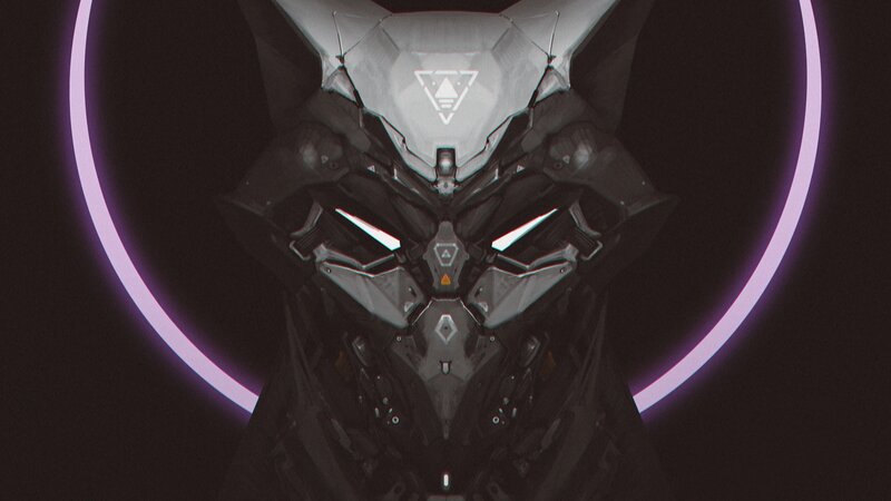 Robotic Helmet — Black, Dramatic, Night