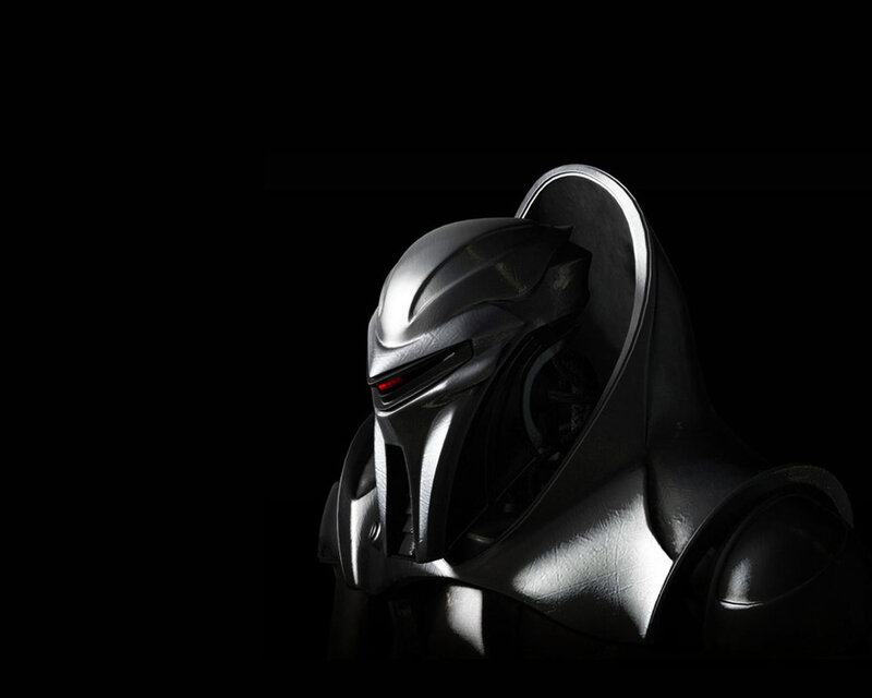 robotic helmet in dark setting