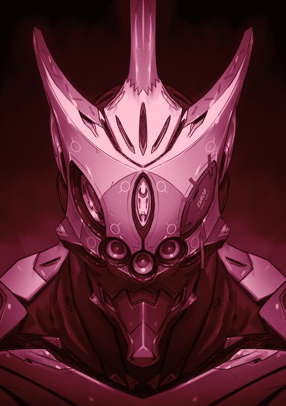 Robotic Helmet — Purple, Dramatic, Digital Art, Armor