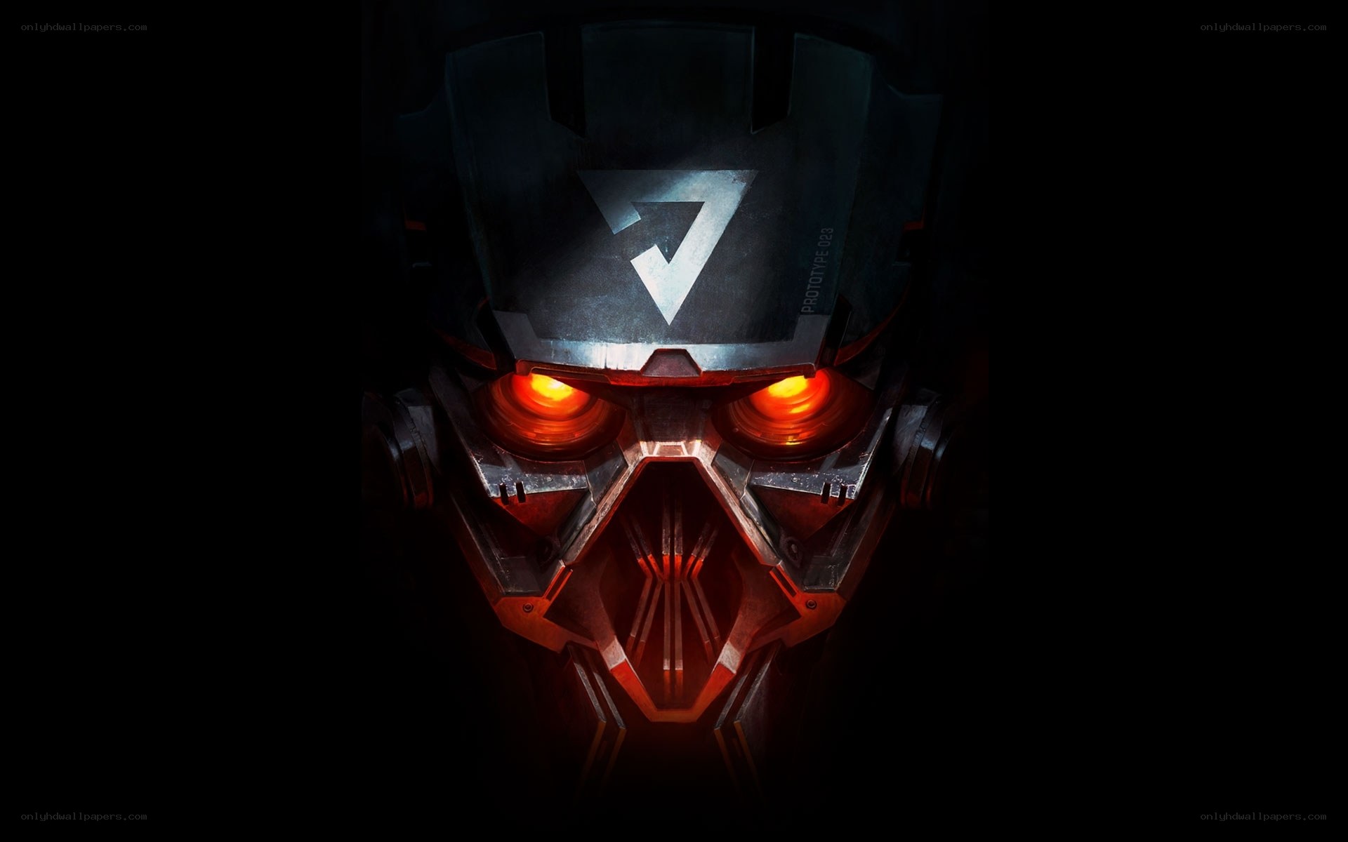 robotic helmet with glowing eyes