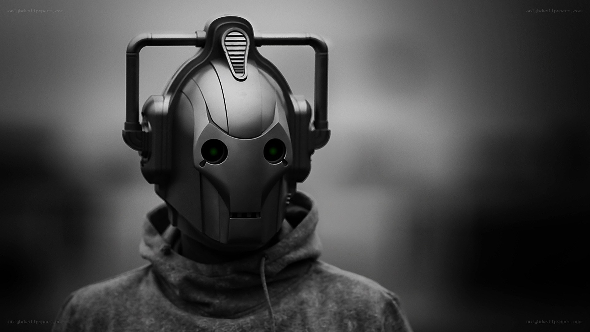 robotic helmet with glowing eyes