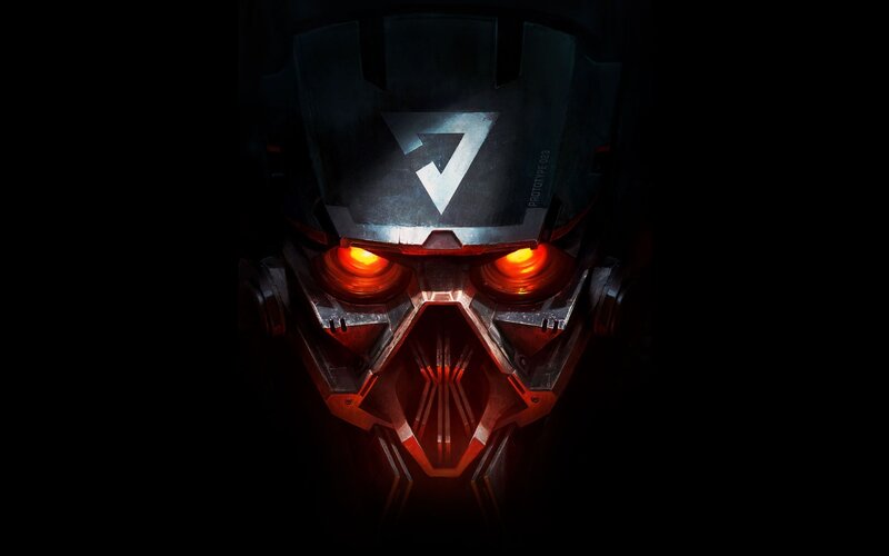 Robotic Helmet with Glowing Eyes — Black, Dramatic