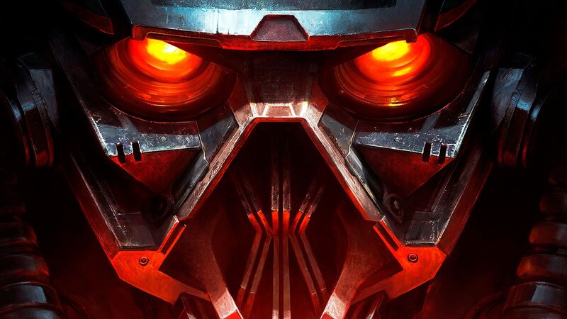 Robotic Helmet with Glowing Eyes — Red, Intense, Menacing